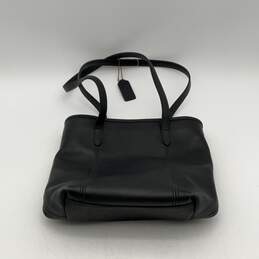 Coach Womens Black Leather Double Strap Bag Charm Zipper Tote Handbag