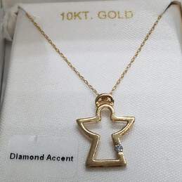 10K Gold Diamond Accent Angel Pendant Necklace W/Box 1.0g
