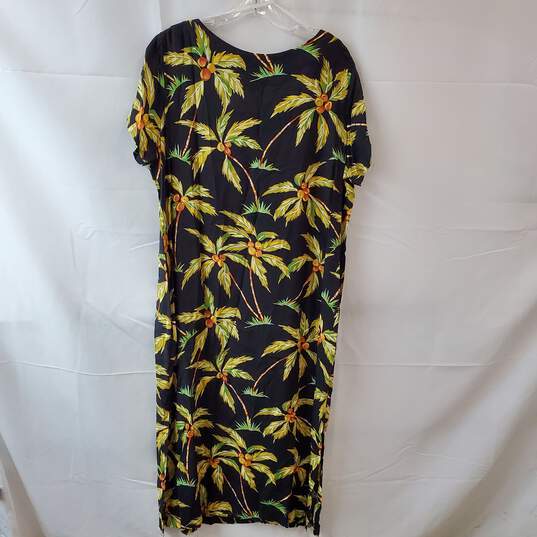 Vintage Large Black Dress with Palm Trees Pattern image number 2