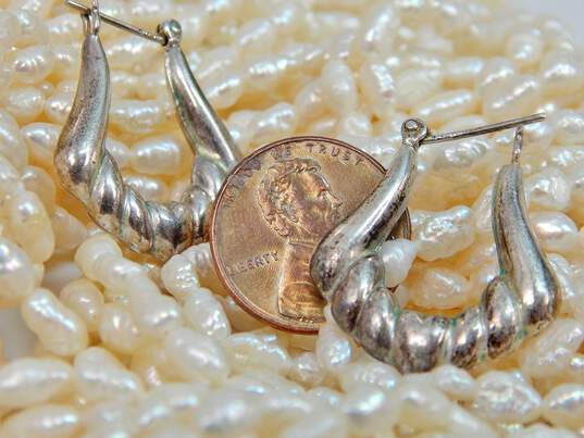Sterling Silver Rice Pearl Necklaces & Shrimp Hoop Earrings 228.6g image number 10