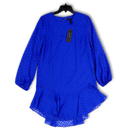 NWT Womens Blue Bell Sleeve Keyhole Back Ruffled Hem Shift Dress Size S