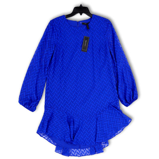 NWT Womens Blue Bell Sleeve Keyhole Back Ruffled Hem Shift Dress Size S image number 1