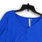 NWT Womens Blue V-Neck 3/4 Sleeve Knot Hem Button-Up Blouse Top Size Large image number 3