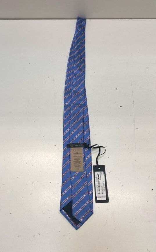 VERSACE Italy Blue Striped 100% Silk Necktie Tie image number 2