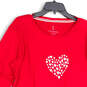 Womens Red Round Neck Long Sleeve Pullover T-Shirt Size Medium image number 2