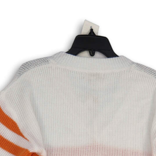NWT Womens White Striped Knitted V-Neck Long Sleeve Pullover Sweater Sz S/M image number 4