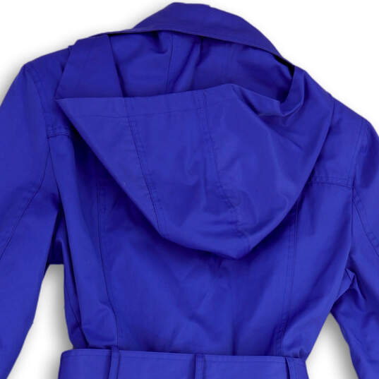 NWT Womens Blue Long Sleeve Pockets Collared Hooded Belted Trench Coat Sz M image number 4