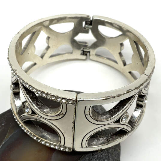 Designer Brighton Silver-Tone Rhinestones Retired Hinged Bangle Bracelet image number 1