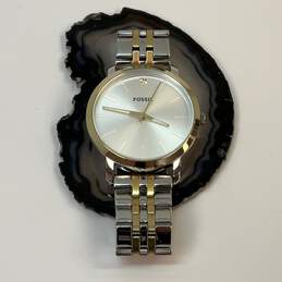 Designer Fossil Silver-Tone Water-Resistant Round Quartz Analog Wristwatch