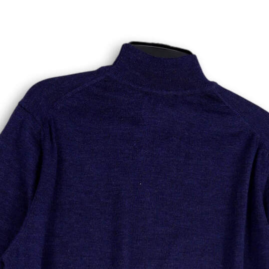 Womens Blue Knitted Long Sleeve Mock Neck Pullover Sweater Size Medium image number 4