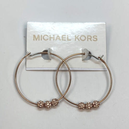 Designer Michael Kors Gold-Tone Clear Crystal Balls Hoop Earrings image number 2