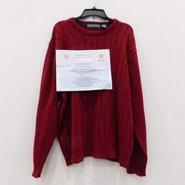 Red Maroon Cotton Cable Knit Crew Neck Sweater