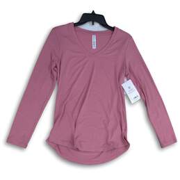 NWT Athleta Womens Stratus Ii Pink V-Neck Long Sleeve Pullover T-Shirt Size S