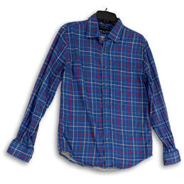 Mens Blue Check Long Sleeve Chest Pocket Spread Collar Button-Up Shirt Sz S