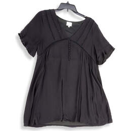Womens Black Lace V-Neck Short Sleeve Pullover Mini Dress Size Small