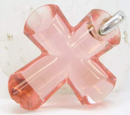 Baccarat France 925 Pink Glass Eden Cross Pendant 8.2g image number 1