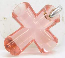 Baccarat France 925 Pink Glass Eden Cross Pendant 8.2g