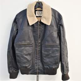 Levi's NWT Sherpa Collar Bomber Jacket Dark Brown Vegan Leather/Cream Lining Men's Size L alternative image