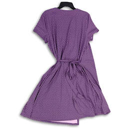 Womens Purple Geometric Short Sleeve Surplice Neck Wrap Dress Size XL alternative image