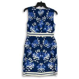 Lands' End Womens Blue White Floral Round Neck Sleeveless Shift Dress Size 4P alternative image
