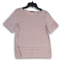 Tahari Womens Pink Round Neck Short Sleeve Pleated Pullover T-Shirt Size S