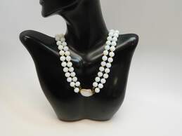 VNTG Mid Century Opalescent Milk Glass Duo Strand Necklace