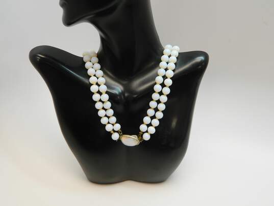 VNTG Mid Century Opalescent Milk Glass Duo Strand Necklace image number 1