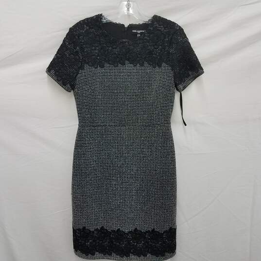 Karl Lagerfeld Paris 100% Polyester and Black Lining Black Speckle Embroidered Midi Dress Size 4 image number 2