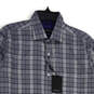 NWT Mens Blue Plaid Spread Collar Long Sleeve Button Up Shirt Size M image number 3