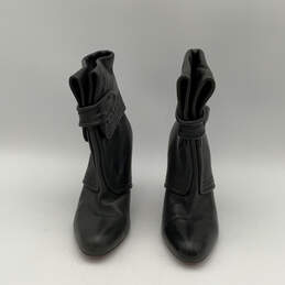 Womens Ava Button Black Leather Cuff Fold Stiletto Heel Ankle Bootie Sz 8.5