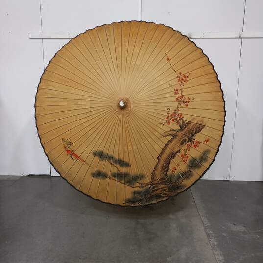 Vintage Taching Asian Hand Painted Rice Paper Parasol image number 3