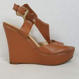 Nine West Wedge Sandal Peep Toe Women Heels   Size 7  Color Tan Brown