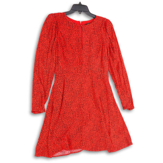 Womens Red Black Animal Print Crew Neck Long Sleeve A-Line Dress Size 6 image number 1