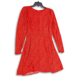 Womens Red Black Animal Print Crew Neck Long Sleeve A-Line Dress Size 6