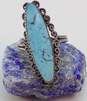 Artisan 925 Southwestern Faux Turquoise Cabochon Open Scrolled Long Ring 5.9g image number 4