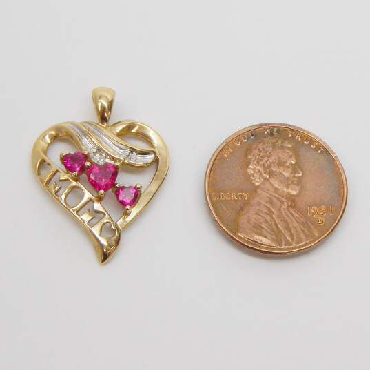 10K Yellow Gold Ruby Diamond Accent 'Mom' Open Heart Pendant 2.5g image number 4