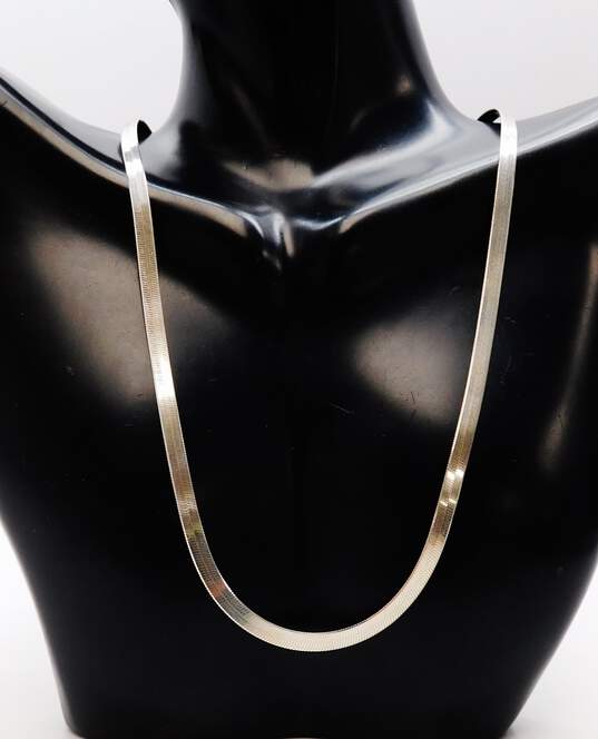 925 Herringbone Chain Necklace Hoop Earrings & Roman Glass Ring image number 2