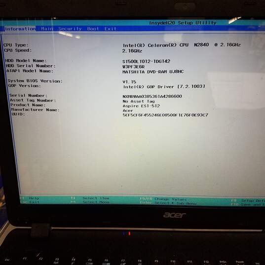 ACER ES1-512 15in Laptop Intel Celeron N2840 CPU 8GB RAM NO HDD image number 8