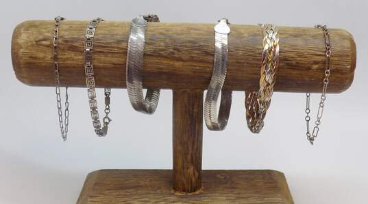 Artisan 925 & Vermeil Wide Herringbone Braided Fancy Cable Greek Key & Box Chain Bracelets Variety 38.3g image number 1