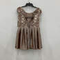 NWT Womens Brown Sequin Pleated V Back Fit & Flare Dress Size Medium image number 2