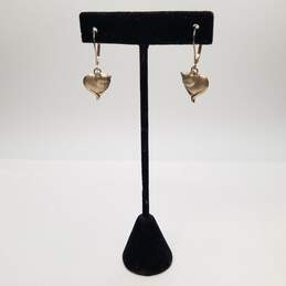 R. Lugosch - Rare Vintage Sterling Silver Heart Shape Cat Dangle Earrings 4.3g