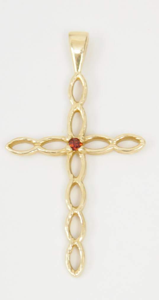 14K Yellow Gold Red CZ Cross Pendant 1.3g image number 2