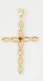 14K Yellow Gold Red CZ Cross Pendant 1.3g image number 2