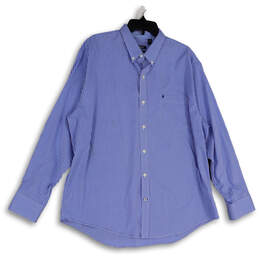 Mens Blue Check Long Sleeve Button-Down Collar Dress Shirt Size X-Large