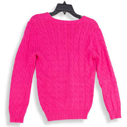 Womens Pink Cable-Knit V-Neck Long Sleeve Pullover Sweater Size Large alternative image