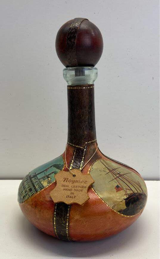 Vintage Decanter Italy Leather 11 inch Tall Noymez Beverage Barware image number 1