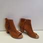 TOMS Majorca Brown Suede Peep Toe Fringe Ankle Zip Heel Boots Shoes Size 9.5 image number 3