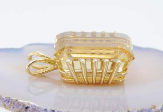14K Gold Faceted Citrine Multi Prongs Rectangle Statement Pendant 8.1g image number 3