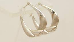 14K White Gold Brushed & Smooth Puffed Oblong Hoop Earrings 1.3g