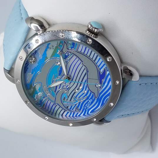 Bertha Estella MOP Blue And Silver Tone Dolphins At Play Watch image number 1